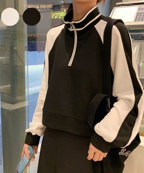 セール ニット トレーナー レディース 長袖 ハーフジップ トレーナー ハイネック トップス ショット丈 ミニミニストア Miniministore D Fashion