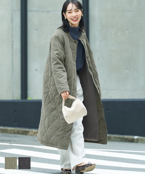 キルティングノーカラーロングコート コカ Coca D Fashion