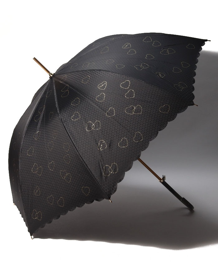 【未使用品】フルラ ハート×フリル 晴雨兼用 軽量 折り畳み傘 ブラック フルラ FURLA 晴雨兼用折りたたみ日傘 ”ハート刺繍”(504490402