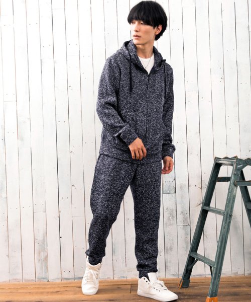 上下セット ニットフリースパーカーとジョガーパンツのセットアップ トップイズム Topism D Fashion