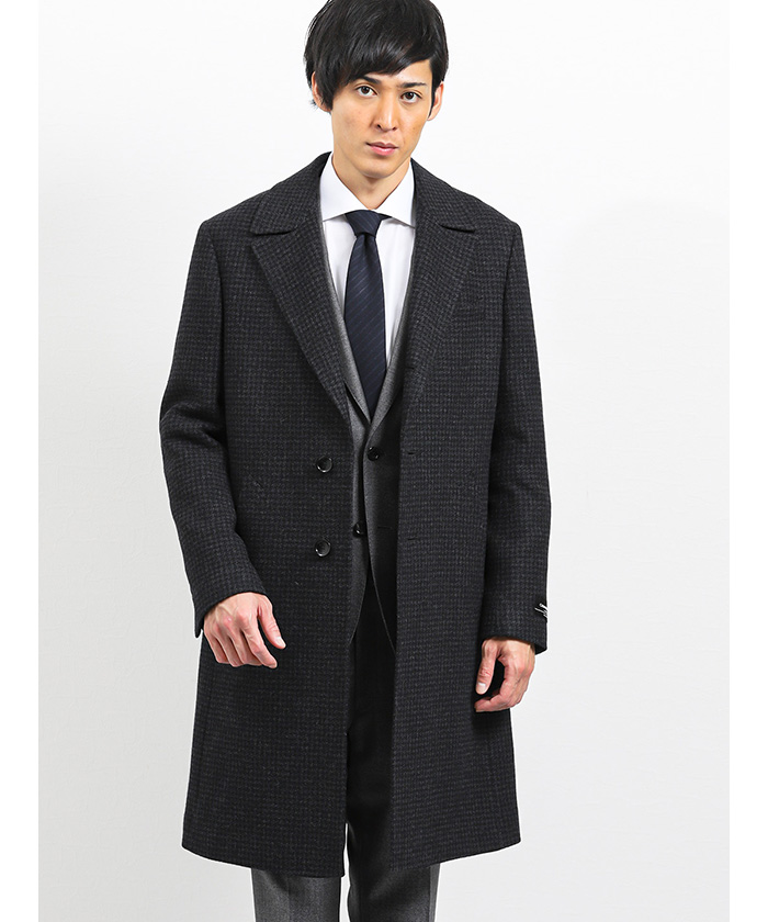 最適な価格 セール】カシミア混ウール シングルポロコート 千鳥グレー ジャケット・アウター