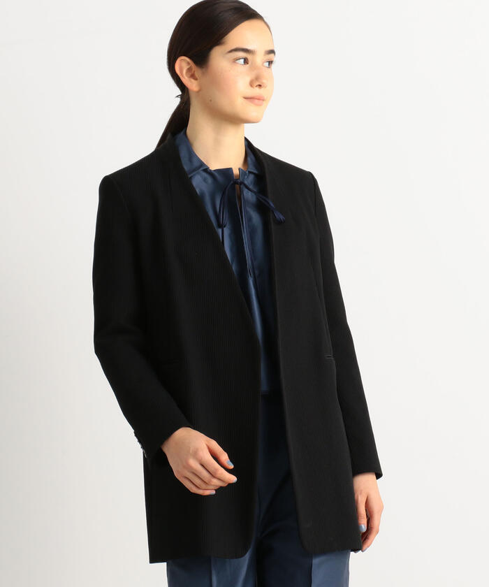 セール 40%OFF】コットンピケ ノーカラーロングジャケット セール 40%OFF】コットンピケ ノーカラーロングジャケット