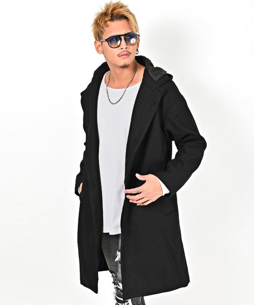 ウールフーデッドコート ロングコート メンズ コート ウール メルトン Bitter ビター系 冬 ラグスタイル Luxstyle D Fashion