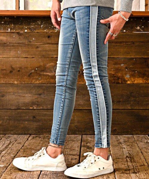 セール15 Off サイド切替パイピングデニム デニムパンツ メンズ サイドライン パイピング スキニー ラグスタイル Luxstyle D Fashion