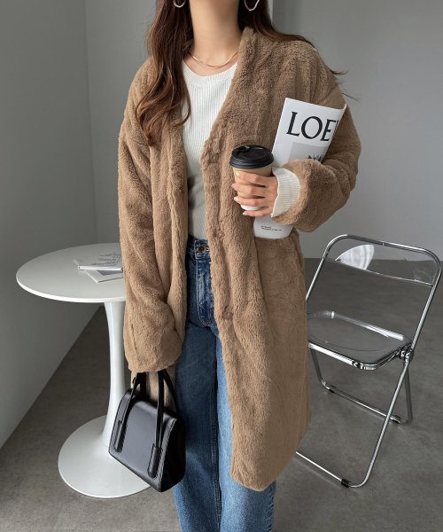 セール フェイクファーノーカラーロング コート アンドミー And Me D Fashion セール フェイクファーノーカラーロング コート アンドミー And Me D Fashion