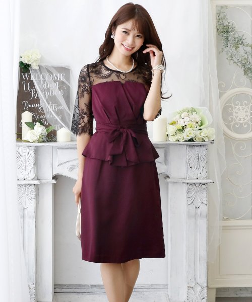 クーポン セール5 Off ペプラムレースデザインドレス 結婚式 お呼ばれワンピース パーティードレス プールヴー Pourvous D Fashion