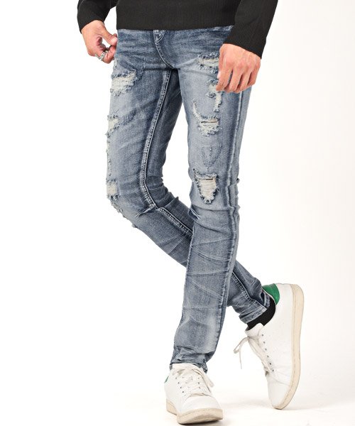セール リペア加工スキニーパンツ デニムパンツ メンズ スキニー ダメージ アンクル丈 ストレッチ Bitter ビター系 ラグスタイル Luxstyle D Fashion