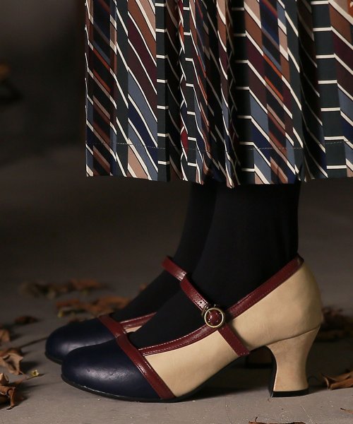 レトロ配色ストラップパンプス オシャレウォーカー Osharewalker D Fashion レトロ配色ストラップパンプス オシャレウォーカー Osharewalker D Fashion