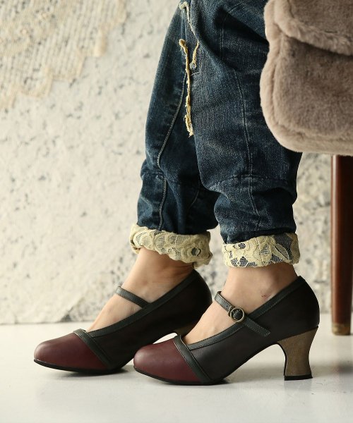 レトロ配色ストラップパンプス オシャレウォーカー Osharewalker D Fashion レトロ配色ストラップパンプス オシャレウォーカー Osharewalker D Fashion