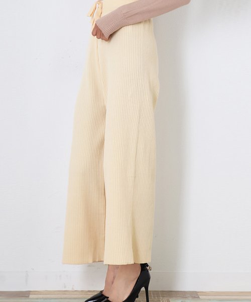 セール ニットパンツ レディース 秋冬 リブニット ワイドパンツ ロングパンツ ウエストゴム 着やせ ボトムス ミニミニストア Miniministore D Fashion
