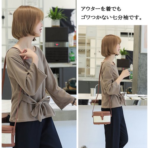 セール レディースファッション トップス ロンt カットソー Tシャツ 長袖ロング ニット チュニック 韓国ファッション 春秋冬 クルーネック ベルト 502844568 ベストストア Beststore D Fashion
