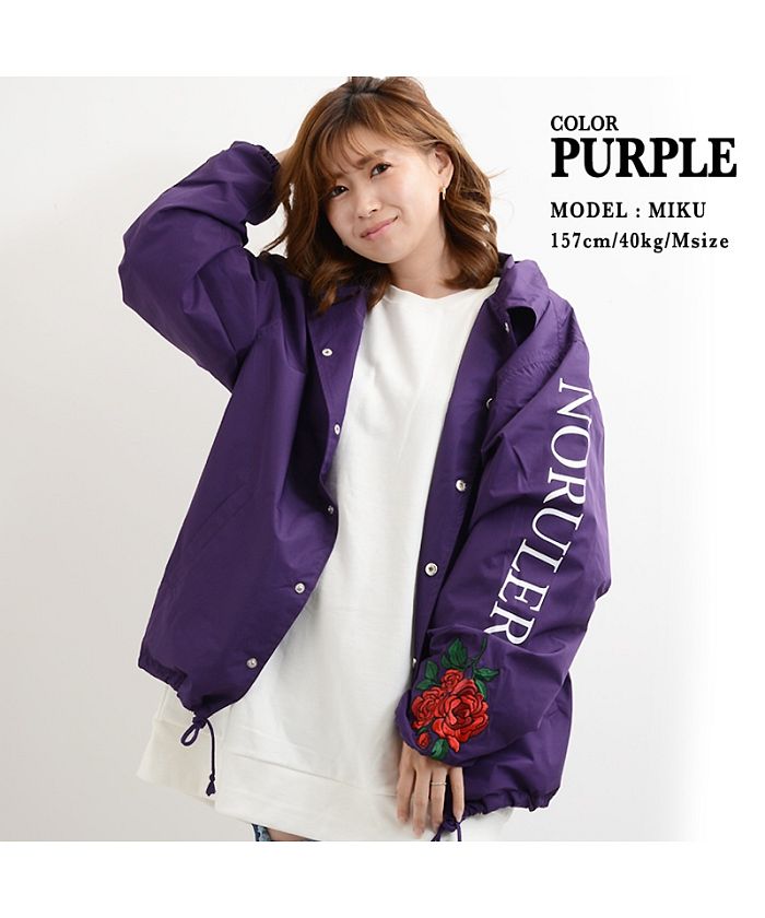 コーチジャケット 薔薇 刺繍 Lサイズ 紫