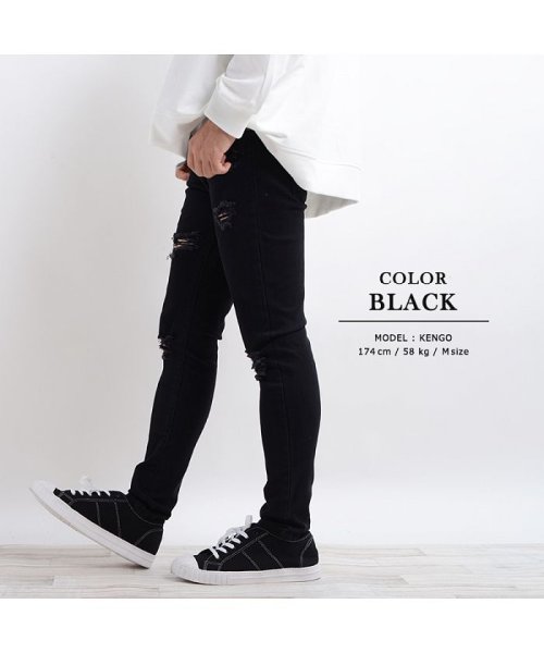 セール ダメージジーンズ ダメージデニム メンズ レディース 韓国 ファッション ブラック スキニー パンツ スキニーデニム スキニージーンズ ハードダメージ ジーン ワンフォークロージング 1111clothing D Fashion