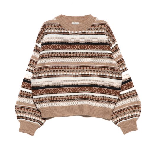 ボリュームスリーブジャガード編みノルディック柄ニット スタイルブロック レディース Styleblock D Fashion