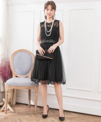 DRESS+/ドレスプラス DRESS+ レース×チュールウエストリボンAラインワンピース/502882410