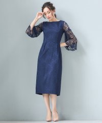 DRESS+/レース七分袖×ダマスク柄ワンピースドレス結婚式ワンピース・お呼ばれパーティードレス/502882491