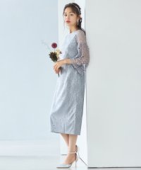 DRESS+/レース七分袖×ダマスク柄ワンピースドレス結婚式ワンピース・お呼ばれパーティードレス/502882491