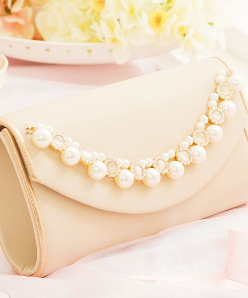 結婚式 お呼ばれに使えるパーティーバッグ パールビジューラディアルサテンクラッチバッグ ドレス スター Dress Star D Fashion