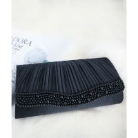 DRESS+/ドレスプラス DRESS+ 【結婚式・お呼ばれに使えるパーティーバッグ】パールビジューラディアルサテンプリーツバッグ/502907890