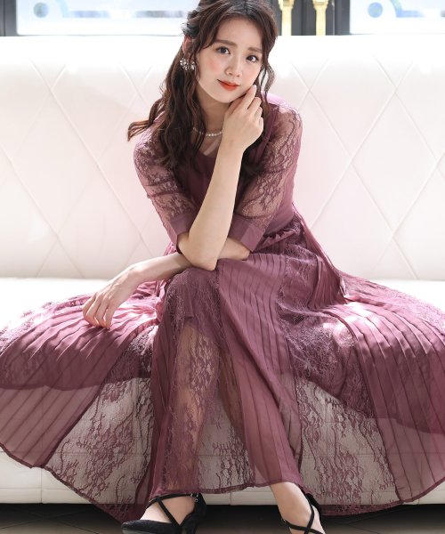 レース プリーツロングドレス ロングスカート 結婚式ワンピース 二次会 謝恩会 セレモニー大きいサイズ対応フォーマルパーティードレス プールヴー Pourvous D Fashion