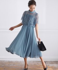 VitaFelice/ヴィータフェリーチェ VitaFelice ミモレ丈レースケープ風フレアワンピースドレス 結婚式 半袖 パーティードレス フォーマルドレス お呼ばれ ドレス ミ/502902065
