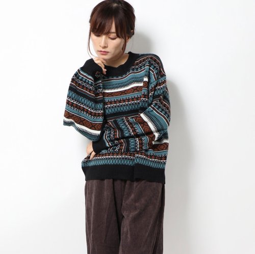 クーポン ボリュームスリーブジャガード編みノルディック柄ニット スタイルブロック レディース Styleblock D Fashion