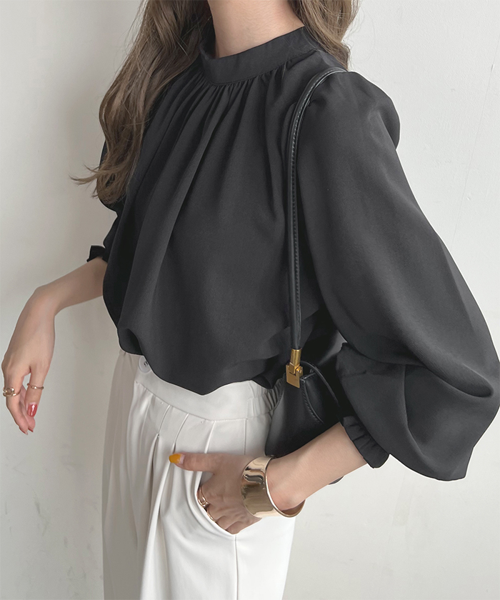 即完売】drape fin blouse ネイビー-