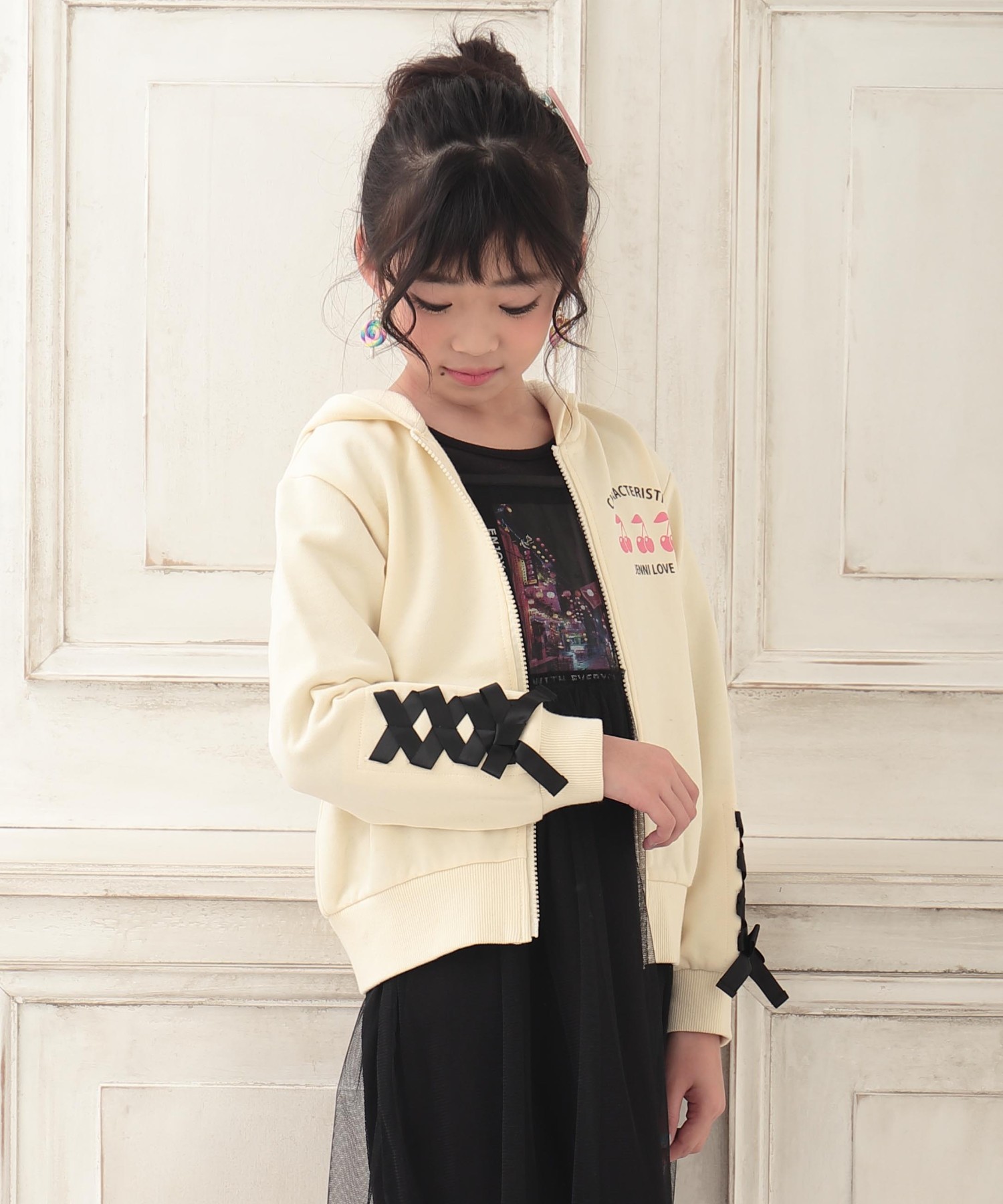 ジェニィラブ JENNI love 袖レースアップZIPパーカー(502954085 ジェニィラブ JENNI love 袖レースアップZIPパーカー(502954085