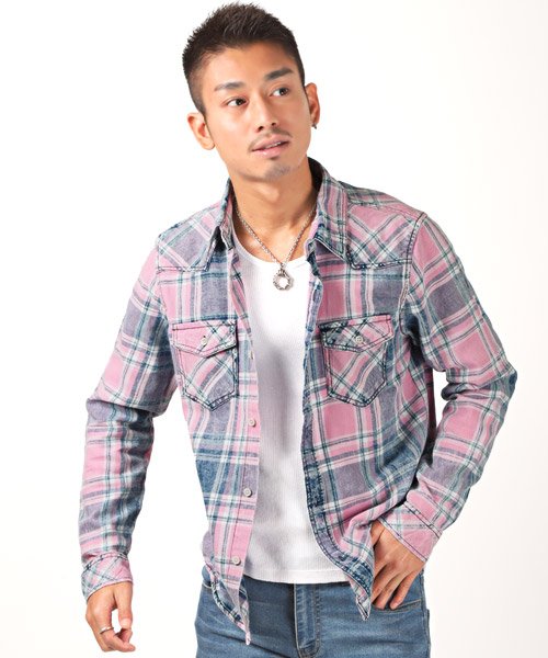 セール インディゴチェックシャツ シャツ メンズ インディゴ チェック柄 ラグスタイル Luxstyle D Fashion