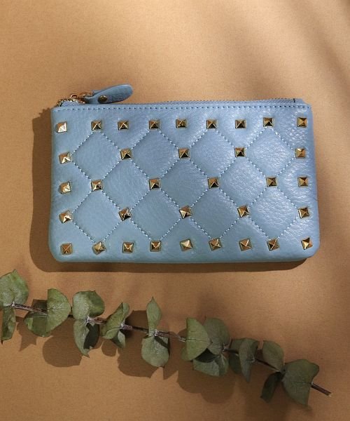 牛革 キルティングスタッズ薄型化粧ポーチ ニノン Ninon D Fashion