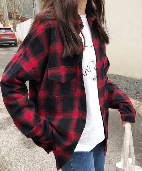 セール チェックシャツ レディース ネルシャツ ブラウス 長袖 シャツ カジュアル トップス ゆったり ミニミニストア Miniministore D Fashion