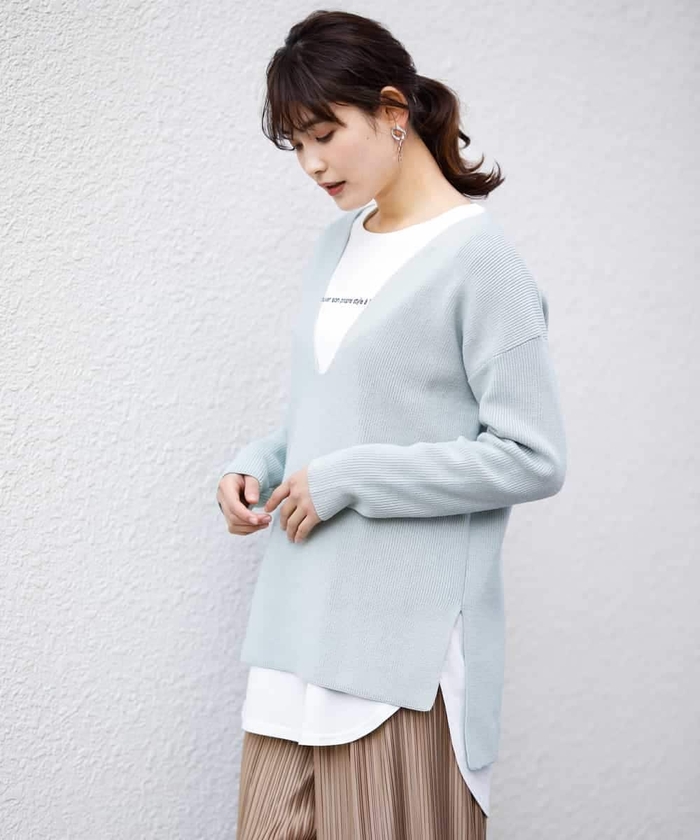 【セール 69%OFF】【洗える】深Vネックニットプルオーバー 【セール 69%OFF】【洗える】深Vネックニットプルオーバー
