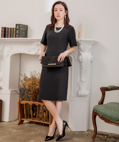 パーティードレス ハイウエストペプラム切替結婚式ワンピース ドレス スター Dress Star D Fashion
