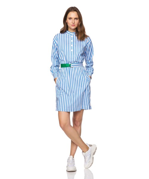セール ストライプフロントボタン長袖ワンピース ベネトン レディース Benetton Women D Fashion セール ストライプフロントボタン長袖ワンピース ベネトン レディース Benetton Women D Fashion