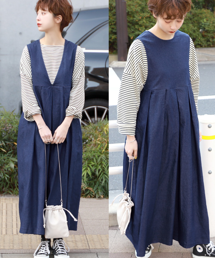 前後2wayウエストプリーツデニムワンピースcocaオリジナル コカ Coca D Fashion 前後2wayウエストプリーツデニムワンピースcocaオリジナル コカ Coca D Fashion