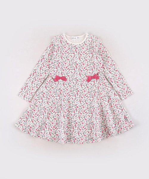 セール 花柄 リボン付き ポンチ ワンピース 80cm 130cm ノイユ エーム べべ Noeil Aime Bebe D Fashion