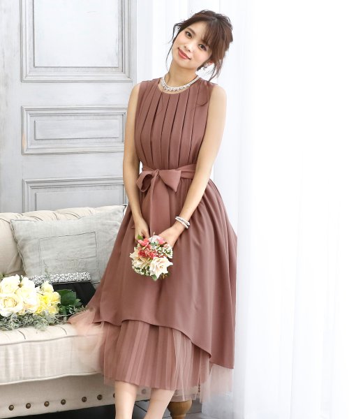 プリーツ チュールフィッシュテール ロングスカート 結婚式ワンピース お呼ばれ 二次会 セレモニー大きいサイズ対応フォーマルパーティードレス プールヴー Pourvous D Fashion