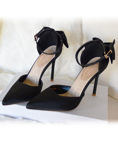 バックリボンポインテッドトゥサテンパンプス レースレディース Lace Ladies D Fashion バックリボンポインテッドトゥサテンパンプス レースレディース Lace Ladies D Fashion