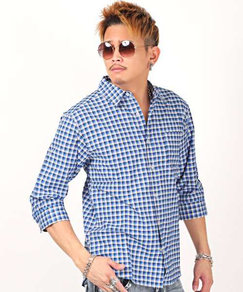 先染め七分袖チェックシャツ カジュアルシャツ メンズ シャツ 7分袖 チェック Bitter ビター系 ラグスタイル Luxstyle D Fashion