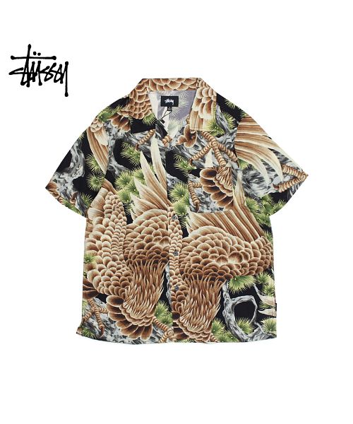 ステューシー STUSSY シャツ メンズ 半袖 BIG FALCON SHIRT ブラック