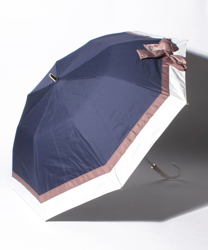ランバンオンブルー 晴雨兼用折りたたみ中傘 楽折 ビジューリボン極美品‼️ LANVIN en Bleu 折りたたみ傘 遮光 晴雨兼用折りたたみ日傘 楽折