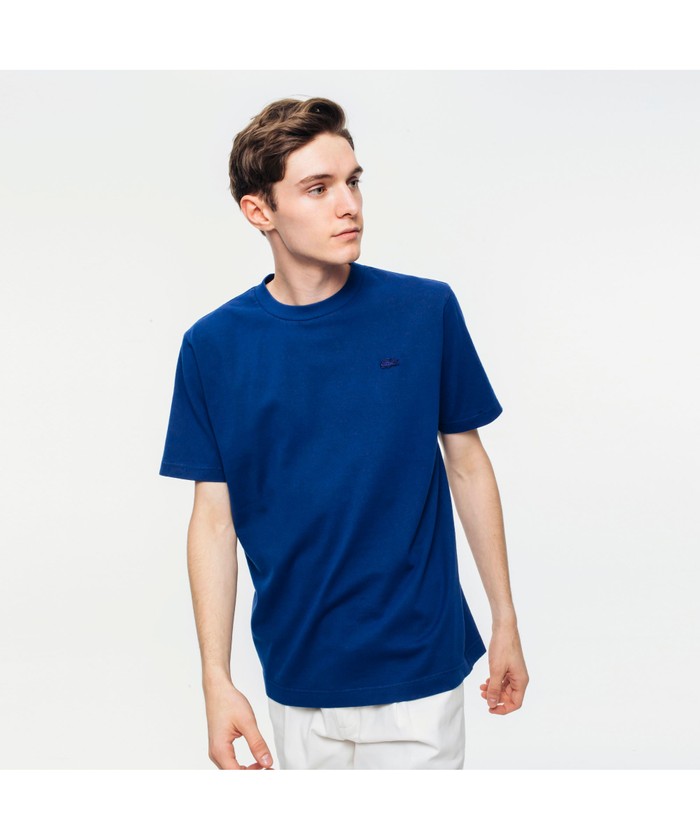 送料込★LACOSTE★TH8130 Tシャツ フランスメイドパネルボーダー鹿の子地Tシャツ TH8130