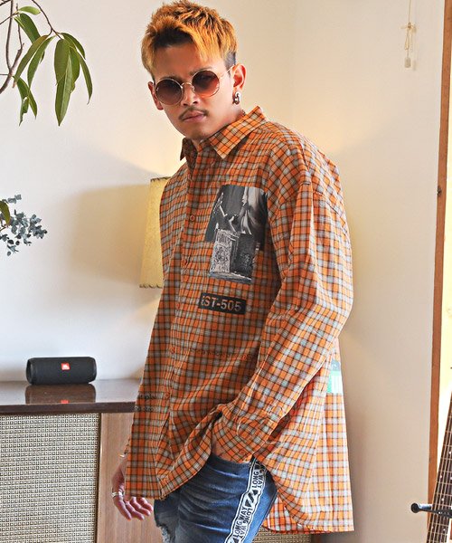 セール バックプリントチェック柄シャツ チェックシャツ メンズ 韓国系 ビッグシルエット 長袖 ラグスタイル Luxstyle D Fashion