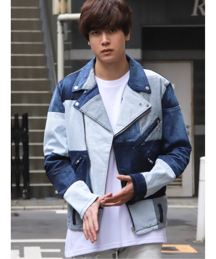 MADE IN JAPAN デニム切替ダブルライダース(503050831 MADE IN JAPAN デニム切替ダブルライダース(503050831