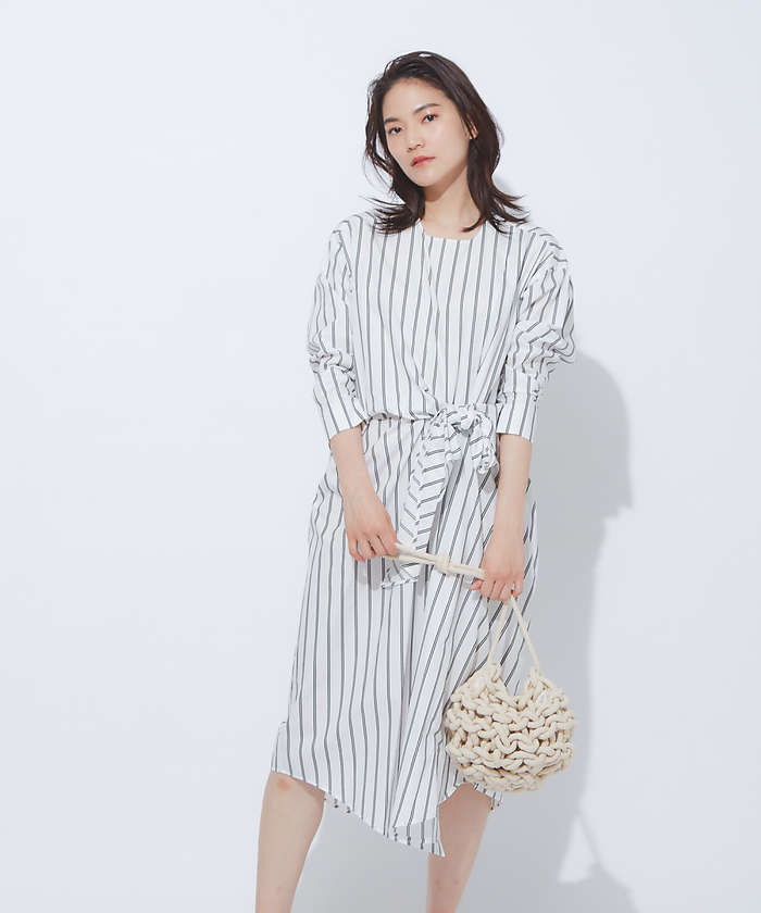 セール 60%OFF】ストライプウエストクロスワンピース(503068618