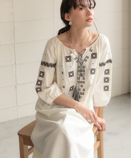 セール Web限定 ブロック模様クロスステッチ刺繍ワンピース ブージュルード Bou Jeloud D Fashion セール Web限定 ブロック模様クロスステッチ刺繍ワンピース ブージュルード Bou Jeloud D Fashion