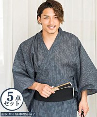 CavariA/キャバリア CavariA CavariA 浴衣2020(浴衣+帯+下駄+巾着袋+扇子5点セット) メンズ 5点セット セット 作り帯 下駄 巾着袋 扇子 ギフ/502346564