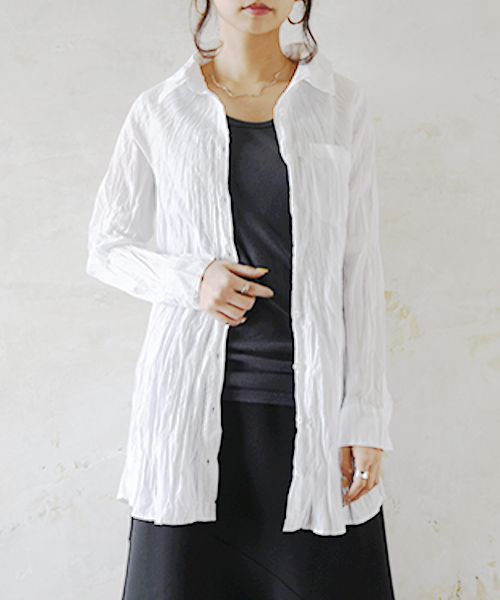 国産　新品　ワッシャー加工　カットソー　ロングチュニック アンドイット and it_ ワッシャー加工コットンシャツチュニック
