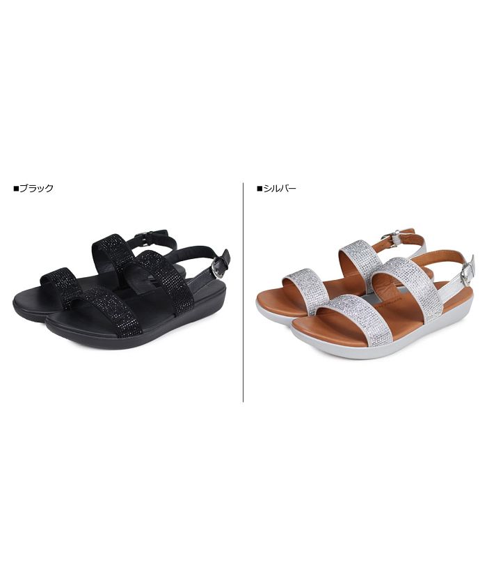 fitflop コンフォートサンダル ブラック・シルバー F-MODE バックル シマーラックス フラットフォーム バックル