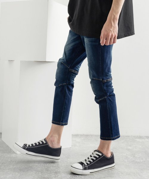 クロップドパンツ メンズ デニム ジーパン ジーンズ ストレッチ 膝下 アンクル 9分丈 ロールアップ カジュアル 無地 8027 ロッキーモンロー Rocky Monroe D Fashion